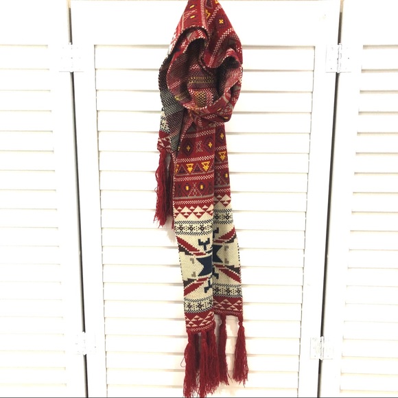 Boho Aztec Red Knit Scarf - Picture 6 of 8